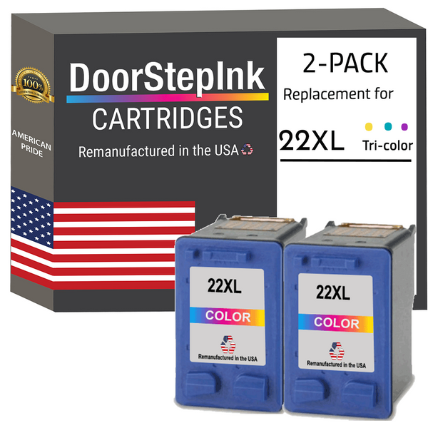DoorStepInk Remanufactured in the USA Ink Cartridges for HP 22XL 22 XL Color Twin Pack