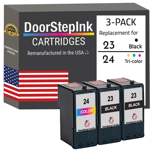 DoorStepInk Remanufactured in the USA Ink Cartridges for Lexmark #23 2 Black / #24 1 Color 3-Pack