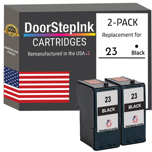 DoorStepInk Remanufactured in the USA Ink Cartridges for Lexmark #23 Black Twin Pack