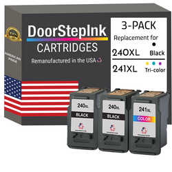 DoorStepInk Remanufactured in the USA Ink Cartridges for Canon PG-240XL 240 XL 2 Black / CL-241XL 241 XL 1 Color 3-Pack