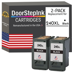 DoorStepInk Remanufactured in the USA Ink Cartridges for Canon PG-240XL 240 XL Black Twin Pack