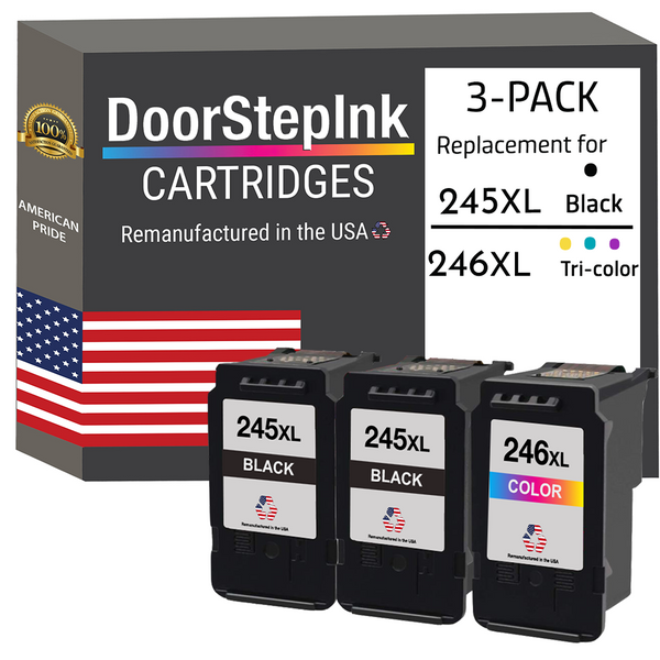 DoorStepInk Remanufactured in the USA Ink Cartridges for Canon PG-245XL 245 XL (PG-243) 2 Black / CL-246XL 246 XL (CL-244) 1 Color 3-Pack