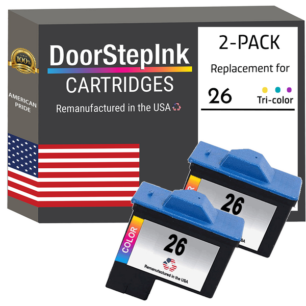 DoorStepInk Remanufactured in the USA Ink Cartridges for Lexmark #26 Color Twin Pack