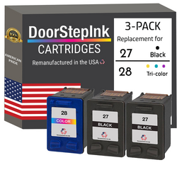 DoorStepInk Remanufactured in the USA Ink Cartridges for HP 27 2 Black / 28 1 Color 3-Pack