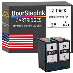 DoorStepInk Remanufactured in the USA Ink Cartridges for Lexmark #28 Black Twin Pack