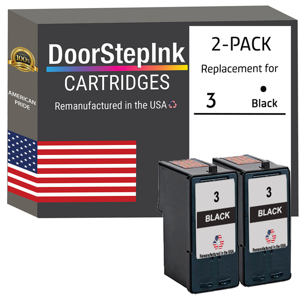 DoorStepInk Remanufactured in the USA Ink Cartridges for Lexmark #3 Black Twin Pack