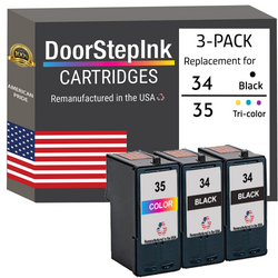 DoorStepInk Remanufactured in the USA Ink Cartridges for Lexmark #34 2 Black / #35 1 Color 3-Pack
