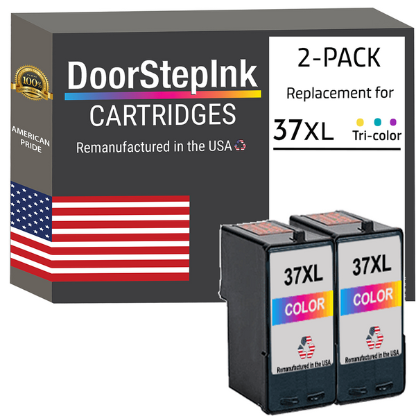 DoorStepInk Remanufactured in the USA Ink Cartridges for Lexmark #37XL Color Twin Pack