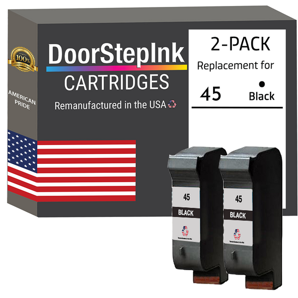 DoorStepInk Remanufactured in the USA Ink Cartridges for HP 45 Black Twin Pack
