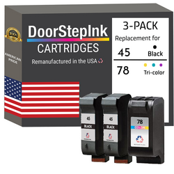 DoorStepInk Remanufactured in the USA Ink Cartridges for HP 45 2 Black / 78 1 Color 3-Pack