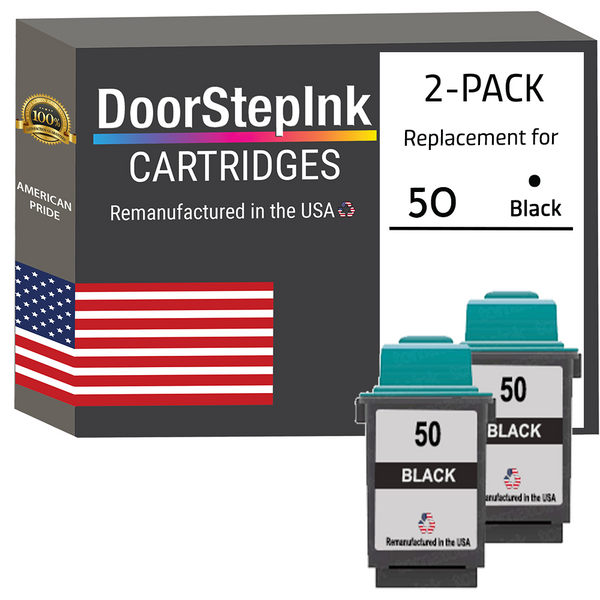 DoorStepInk Remanufactured in the USA Ink Cartridges for Lexmark #50 Black Twin Pack