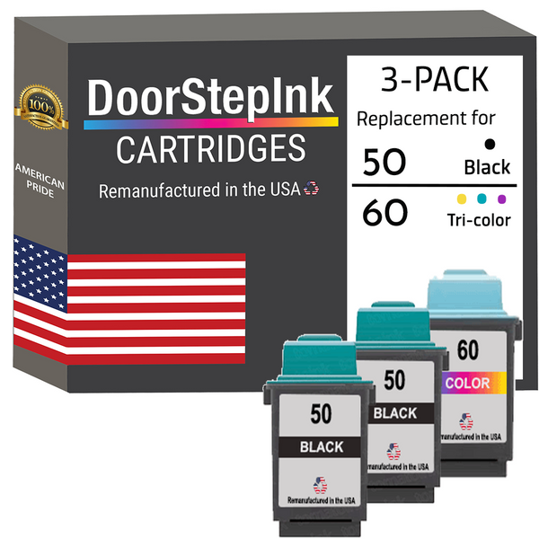 DoorStepInk Remanufactured in the USA Ink Cartridges for Lexmark #50 2 Black / #60 1 Color 3-Pack