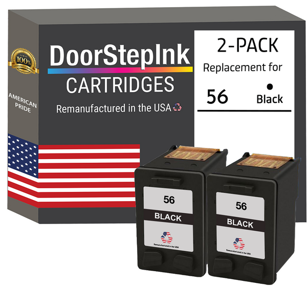 DoorStepInk Remanufactured in the USA Ink Cartridges for HP 56 Black Twin Pack
