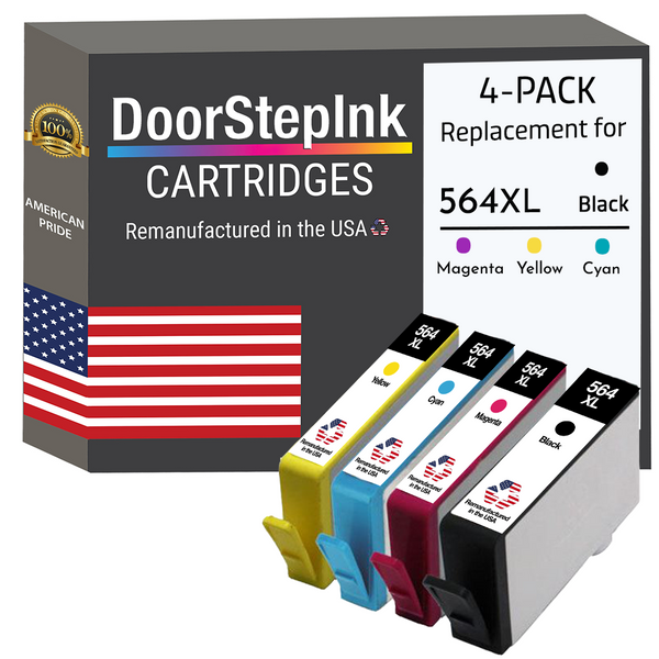 DoorStepInk Remanufactured in the USA Ink Cartridges for HP 564XL 1 Black / 3 Color 4-pack