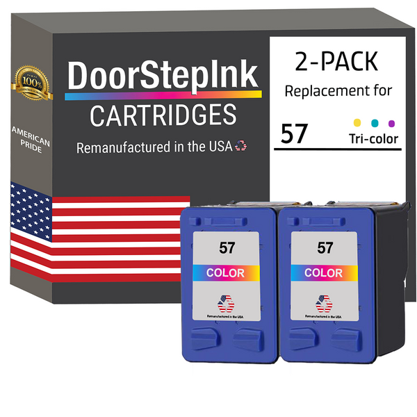 DoorStepInk Remanufactured in the USA Ink Cartridges for HP 57 Color Twin Pack