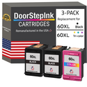 DoorStepInk Remanufactured in the USA Ink Cartridges for HP 60XL 60 XL 2 Black / 1 Color 3-Pack