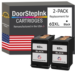 DoorStepInk Remanufactured in the USA Ink Cartridges for HP 62XL 62 XL Black Twin Pack