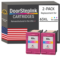 DoorStepInk Remanufactured in the USA Ink Cartridges for HP 63XL 63 XL Color Twin Pack