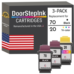DoorStepInk Remanufactured in the USA Ink Cartridges for Lexmark #70 2 Black / #20 1 Color 3-Pack