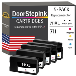 DoorStepInk Remanufactured in the USA Ink Cartridges for HP 711XL 2 Black / 711 3 Color 5-pack