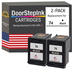 DoorStepInk Remanufactured in the USA Ink Cartridges for HP 74 Black Twin Pack