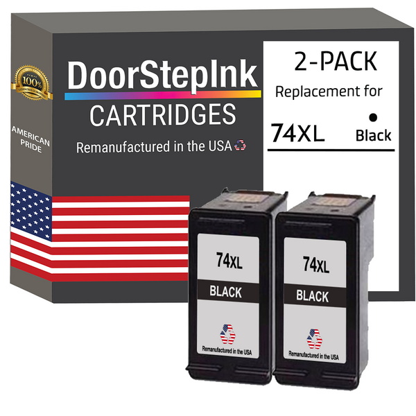 DoorStepInk Remanufactured in the USA Ink Cartridges for HP 74XL Black Twin Pack