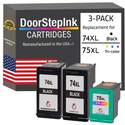 DoorStepInk Remanufactured in the USA Ink Cartridges for HP 74XL 2 Black / 75XL 1 Color 3-Pack