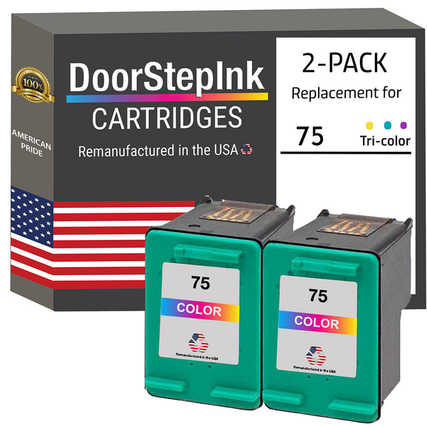 DoorStepInk Remanufactured in the USA Ink Cartridges for HP 75 Color Twin Pack
