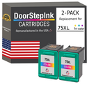 DoorStepInk Remanufactured in the USA Ink Cartridges for HP 75XL Color Twin Pack
