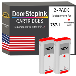 DoorStepInk Remanufactured in the USA Ink Cartridges for Pitney Bowes 787-1 Fluorescent Red Twin Pack