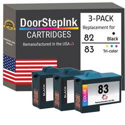 DoorStepInk Remanufactured in the USA Ink Cartridges for Lexmark #82 2 Black / #83 1 Color 3-Pack