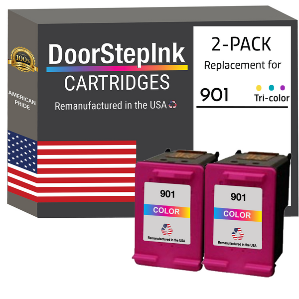 DoorStepInk Remanufactured in the USA Ink Cartridges for HP 901 Color Twin Pack