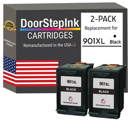 DoorStepInk Remanufactured in the USA Ink Cartridges for HP 901XL Black Twin Pack