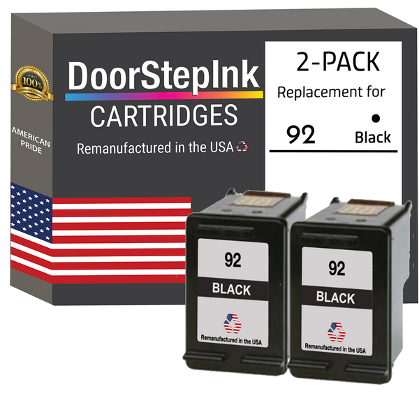 DoorStepInk Remanufactured in the USA Ink Cartridges for HP 92 Black Twin Pack