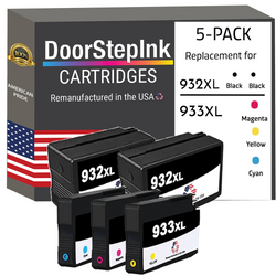 DoorStepInk Remanufactured in the USA Ink Cartridges for HP 932XL 2 Black / 933XL 3 Color 5-pack