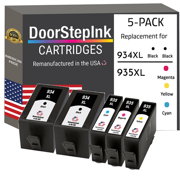 DoorStepInk Remanufactured in the USA Ink Cartridges for HP 934XL 2 Black / 935XL 3 Color 5-pack