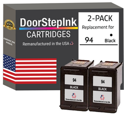 DoorStepInk Remanufactured in the USA Ink Cartridges for HP 94 Black Twin Pack