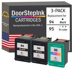 DoorStepInk Remanufactured in the USA Ink Cartridges for HP 94 2 Black / 95 1 Color 3-Pack