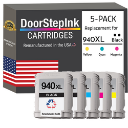 DoorStepInk Remanufactured in the USA Ink Cartridges for HP 940XL 2 Black / 3 Color 5-pack