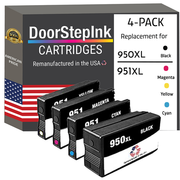 DoorStepInk Brand for HP 950XL 1 Black / 951XL 3 Color 4-pack  Remanufactured in the USA Ink Cartridges