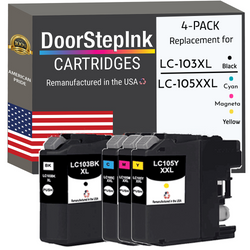 DoorStepInk Remanufactured in the USA Ink Cartridges for Brother LC103BK XL High Yield Black and LC105XXL Cyan, Magenta and Yellow (4Pack)