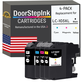 DoorStepInk Remanufactured in the USA Ink Cartridges for Brother LC103XL Black, Cyan, Magenta and Yellow (4Pack)
