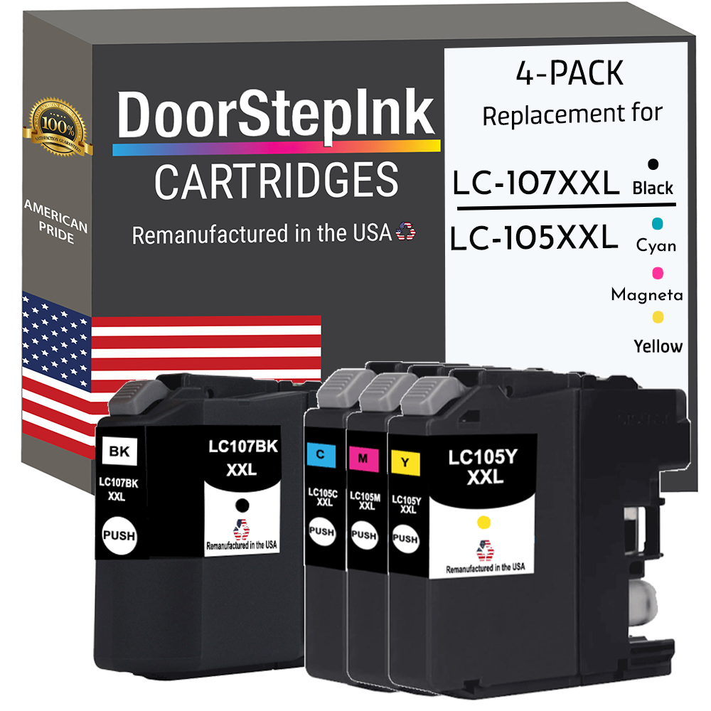 DoorStepInk Brand for Brother LC107BK Black / LC105 3 Colors XXL Super