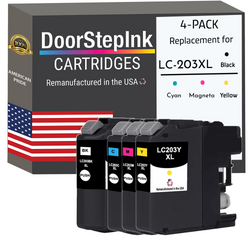 DoorStepInk Remanufactured in the USA Ink Cartridges for Brother LC203XL Black, Cyan, Magenta and Yellow (4Pack)
