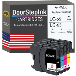 DoorStepInk Remanufactured in the USA Ink Cartridges for Brother LC65 Black, Cyan, Magenta and Yellow (4Pack)