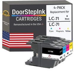 DoorStepInk Remanufactured in the USA Ink Cartridges for Brother LC71 Black, Cyan, Magenta and Yellow (4Pack)