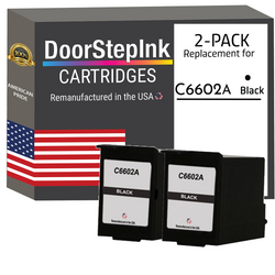 DoorStepInk Remanufactured in the USA Ink Cartridges for HP C6602A Black Twin Pack