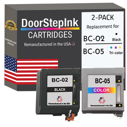 DoorStepInk Remanufactured in the USA Ink Cartridges for Canon BC-02 Black and BC-05 Tri-Color