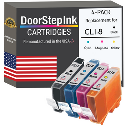 DoorStepInk Remanufactured in the USA Ink Cartridges for Canon CLI-8 Black, Cyan, Magenta and Yellow (4Pack)