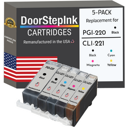 DoorStepInk Remanufactured in the USA Ink Cartridges for Canon PGI-220 Black and CLI-221 Black, Cyan, Magenta and yellow (5Pack)
